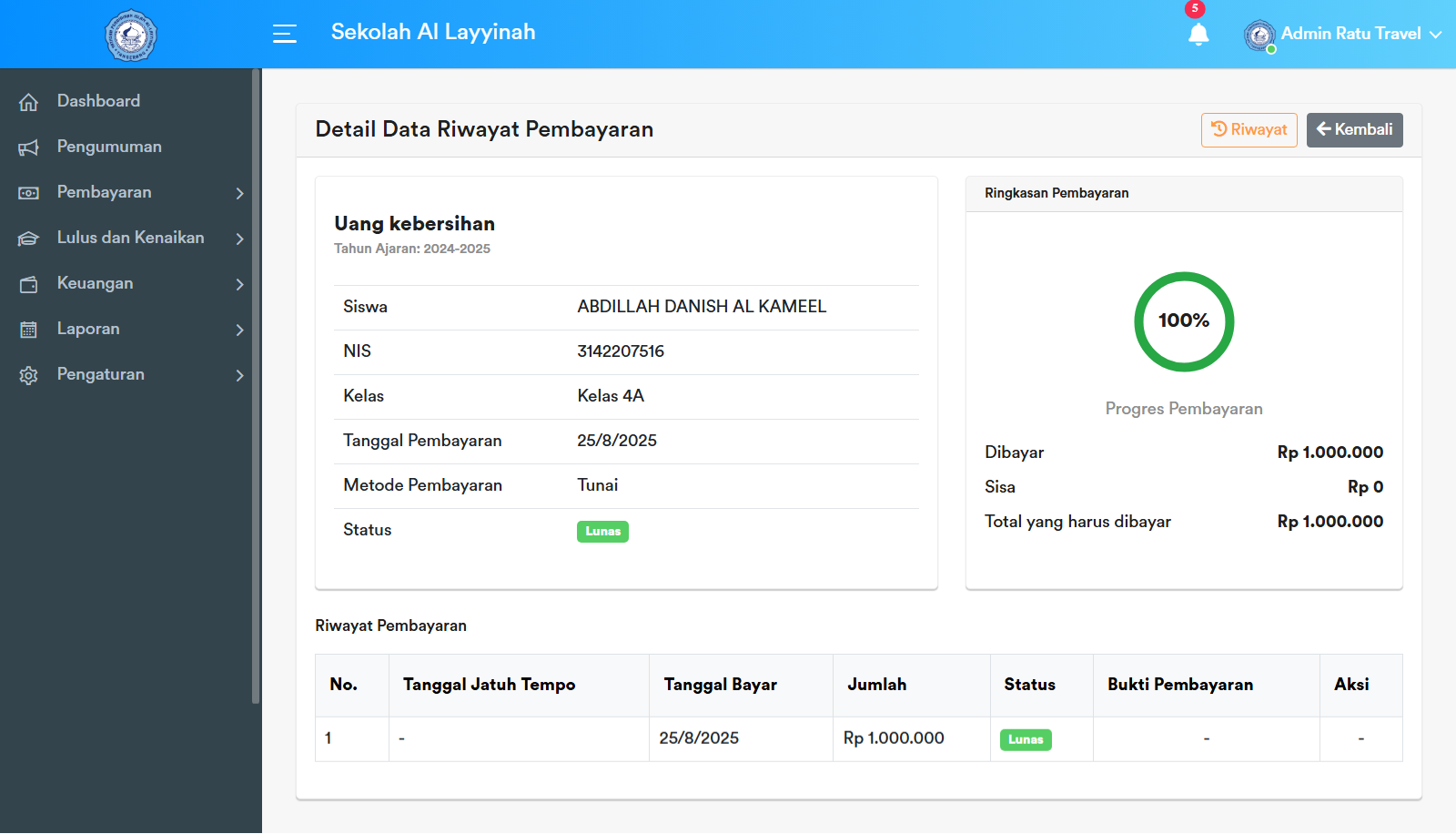 Halaman Detail Riwayat Pembayaran